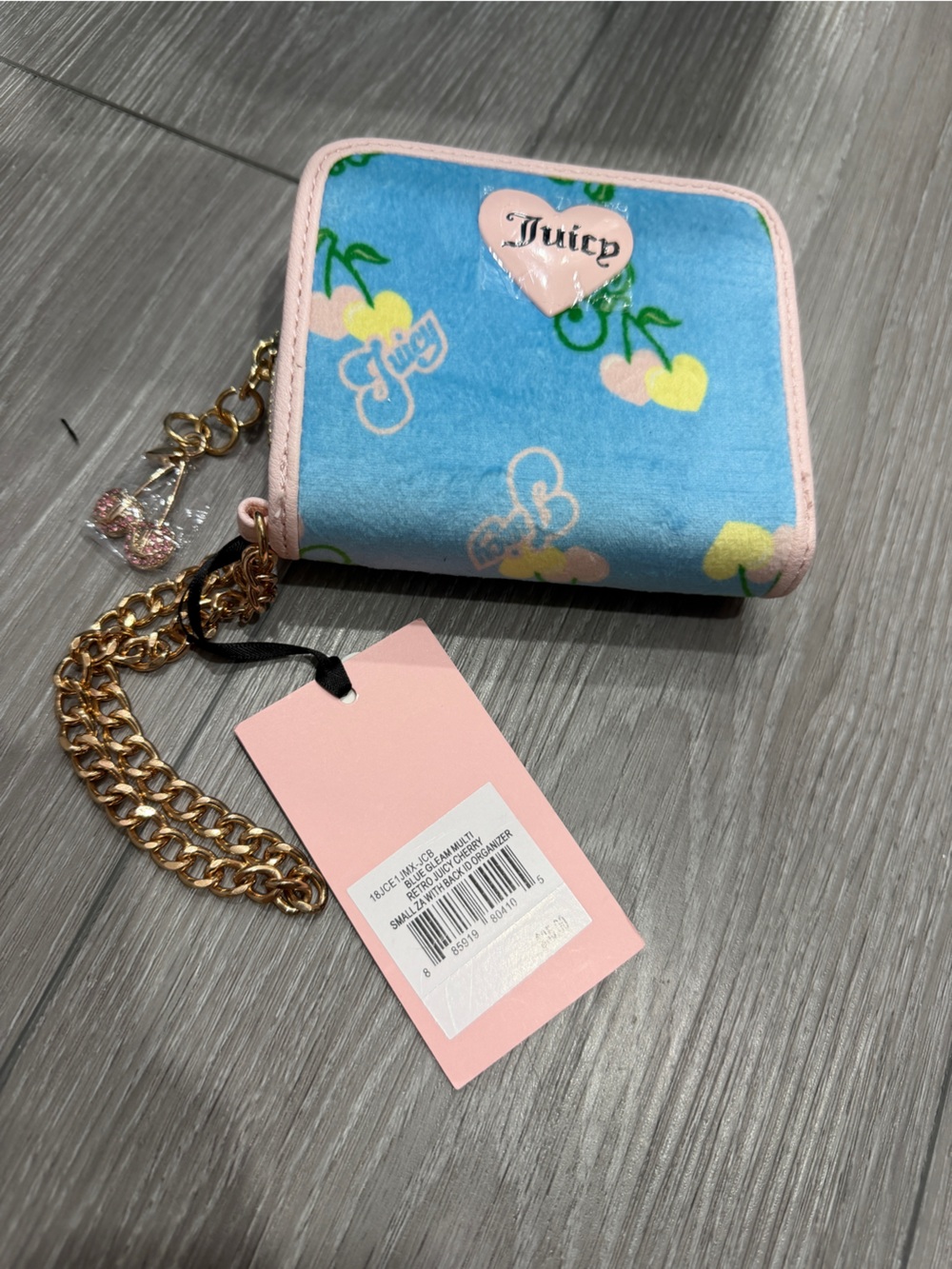 Juicy Couture Blue Gelato Cherry Wallet with Gold Chain